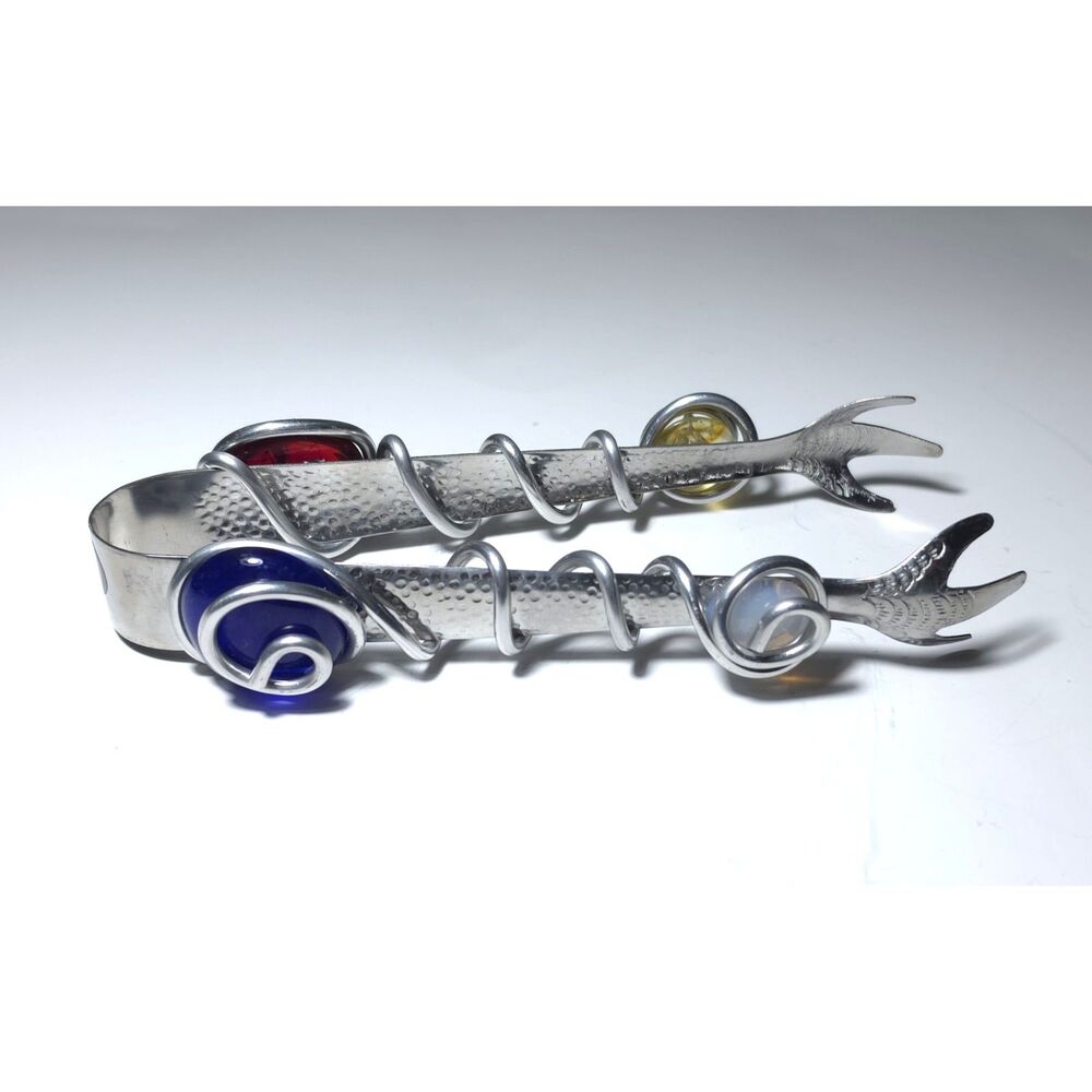 VTG 80’s Dary Rees Original Wire Wrapped Glass Cabochon Serving Tongs Claw New
